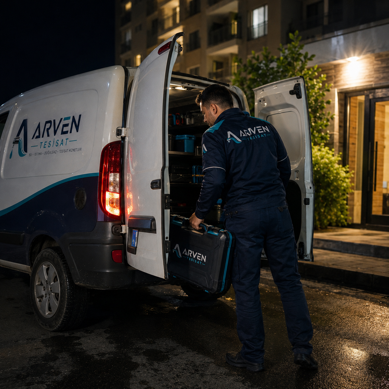 Arven Tesisat servis aracı gece acil tesisat işi için hazır